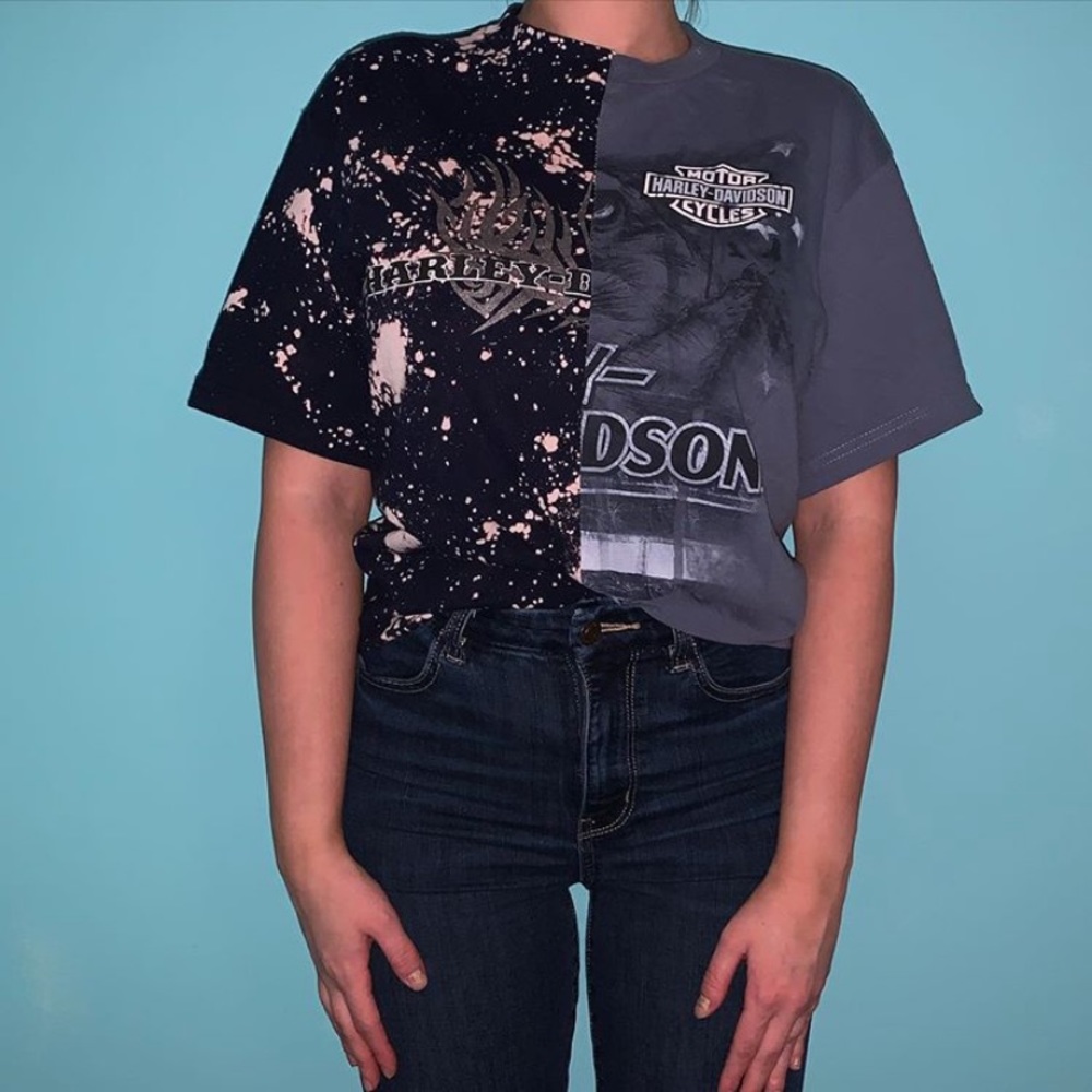 Harley Davidson bleach dyed split tee
